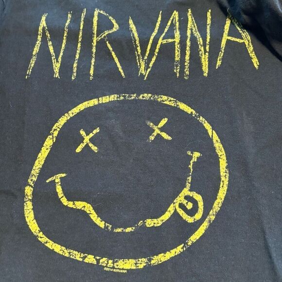 Nirvana Smells like teen spirit L mens graphic smiley face black yellow cotton - Picture 4 of 5